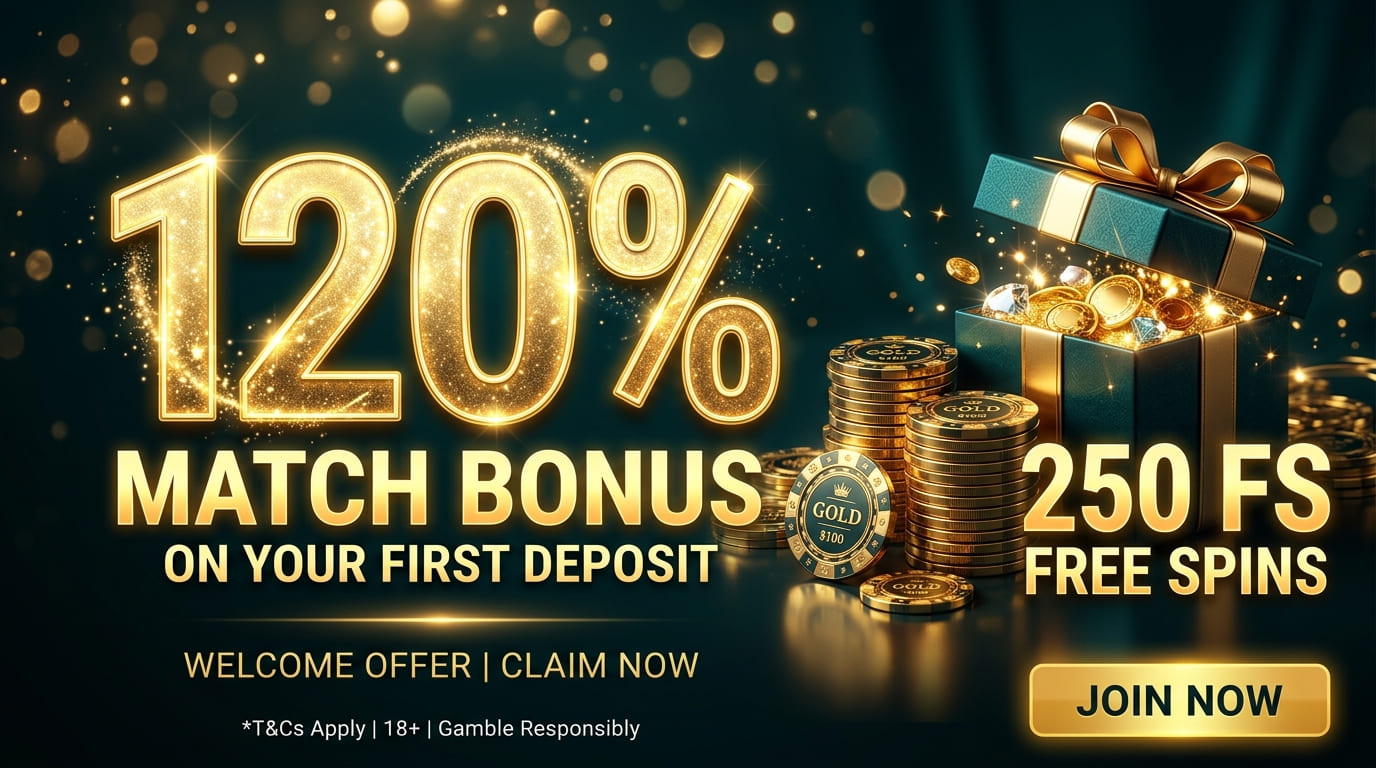 Промо-карточка первого депозита 120% и порог 10 000 ₸ для 250 FS